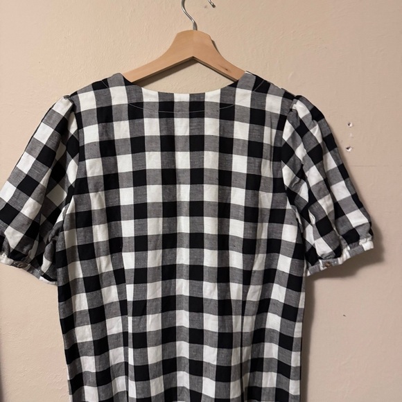 NWT Loft black and white gingham button down linen blend dress Size 10 - Picture 9 of 14